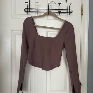 Abercrombie & Fitch Brown Long Sleeve Corset Cropped Top